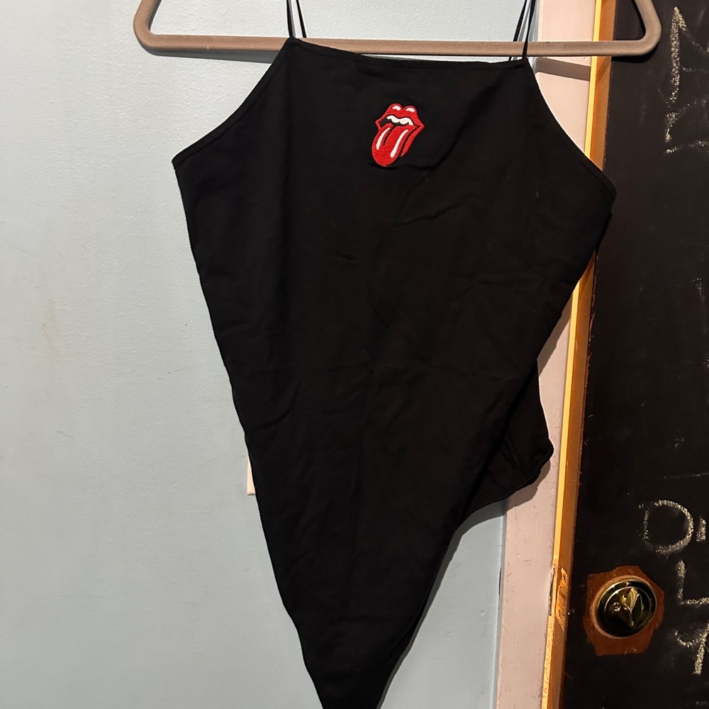 Black Bodysuit with Red Tongue Logo